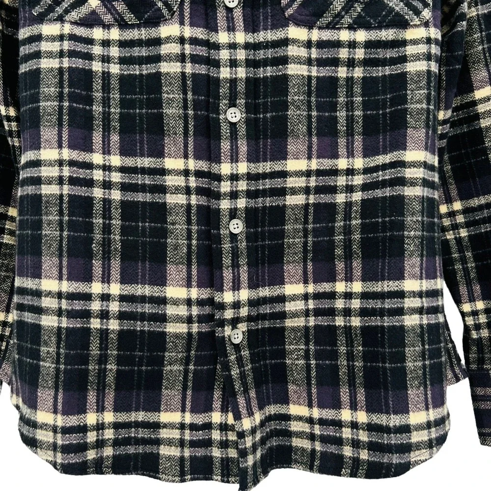 True Religion Mens Black Tan Fleece Plaid Shirt Sz Small Travertine Workwear NWT